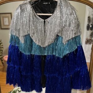 Nasty Gal Silver and Blue Fringe Jacket